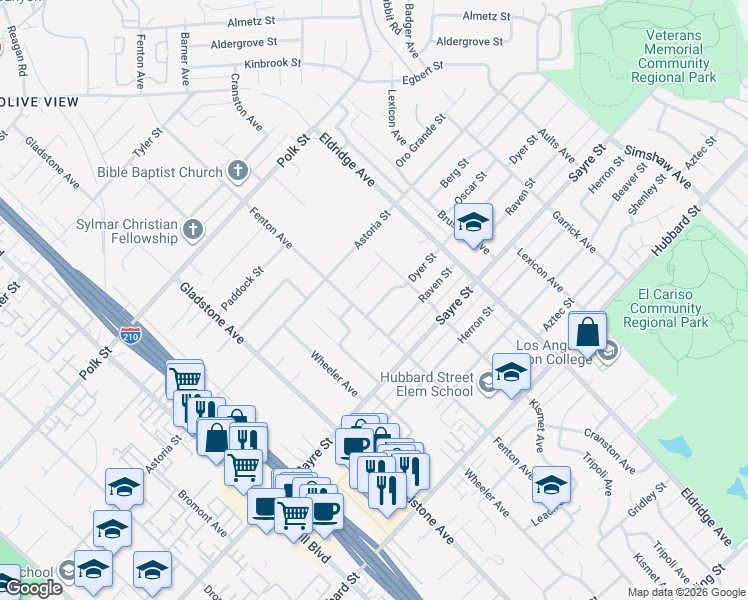 map of restaurants, bars, coffee shops, grocery stores, and more near 13575 Dyer Street in Los Angeles