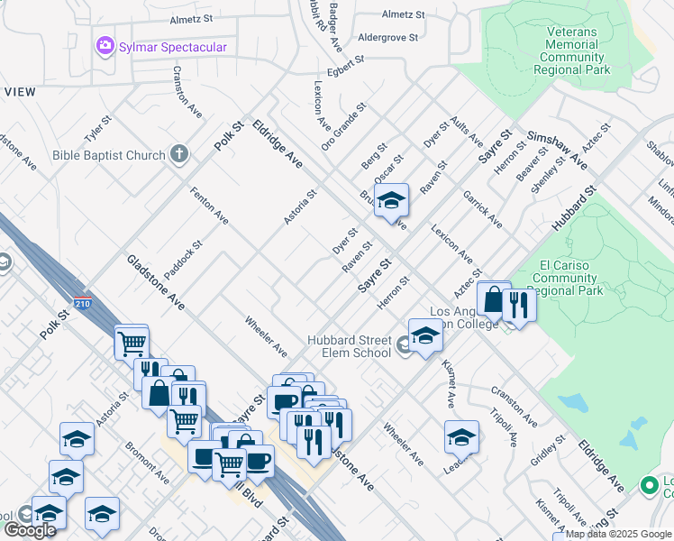 map of restaurants, bars, coffee shops, grocery stores, and more near 13507 Raven Street in Los Angeles