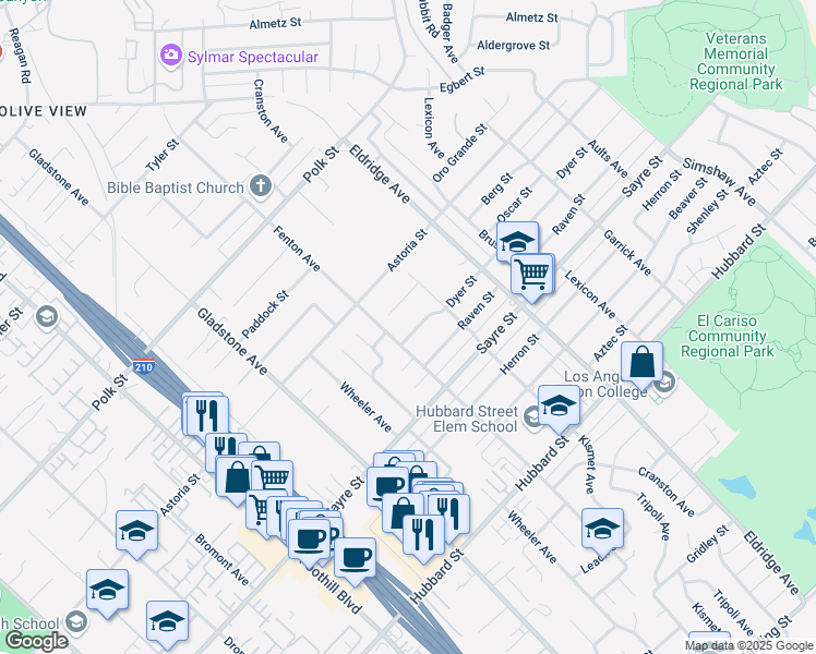 map of restaurants, bars, coffee shops, grocery stores, and more near 13575 Dyer Street in Los Angeles