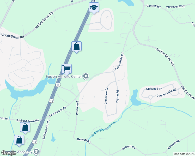 map of restaurants, bars, coffee shops, grocery stores, and more near 6360 Crossroads Road in Cumming