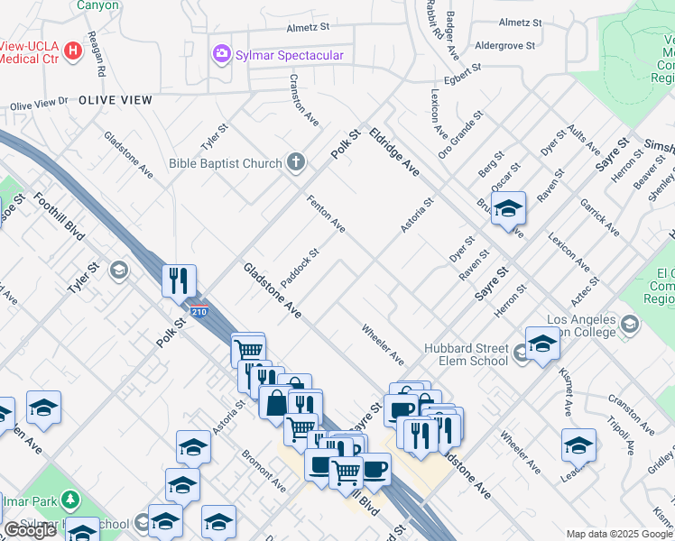 map of restaurants, bars, coffee shops, grocery stores, and more near 13766 Oro Grande Street in Los Angeles