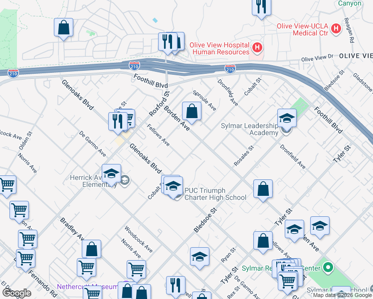 map of restaurants, bars, coffee shops, grocery stores, and more near 13531 Fusano Avenue in Los Angeles
