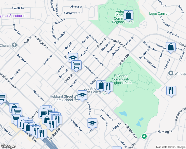 map of restaurants, bars, coffee shops, grocery stores, and more near 13266 Beaver Street in Los Angeles