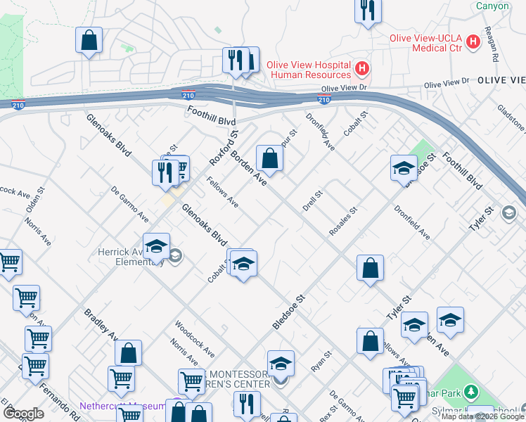 map of restaurants, bars, coffee shops, grocery stores, and more near 13531 Fusano Avenue in Los Angeles