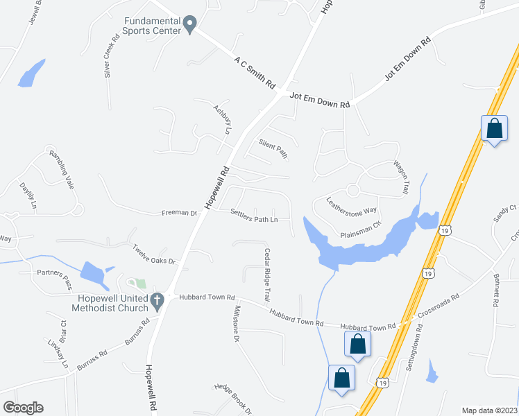 map of restaurants, bars, coffee shops, grocery stores, and more near 5720 Hopewell Road in Cumming