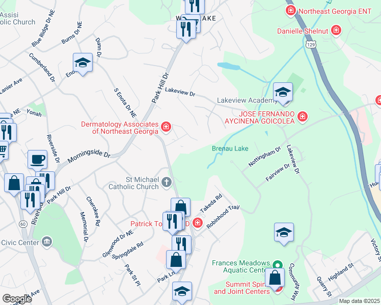 map of restaurants, bars, coffee shops, grocery stores, and more near 527 Liberty Park Drive in Gainesville