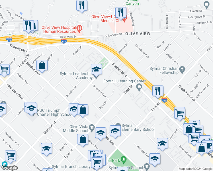 map of restaurants, bars, coffee shops, grocery stores, and more near 14545 Birchwood Court in Los Angeles