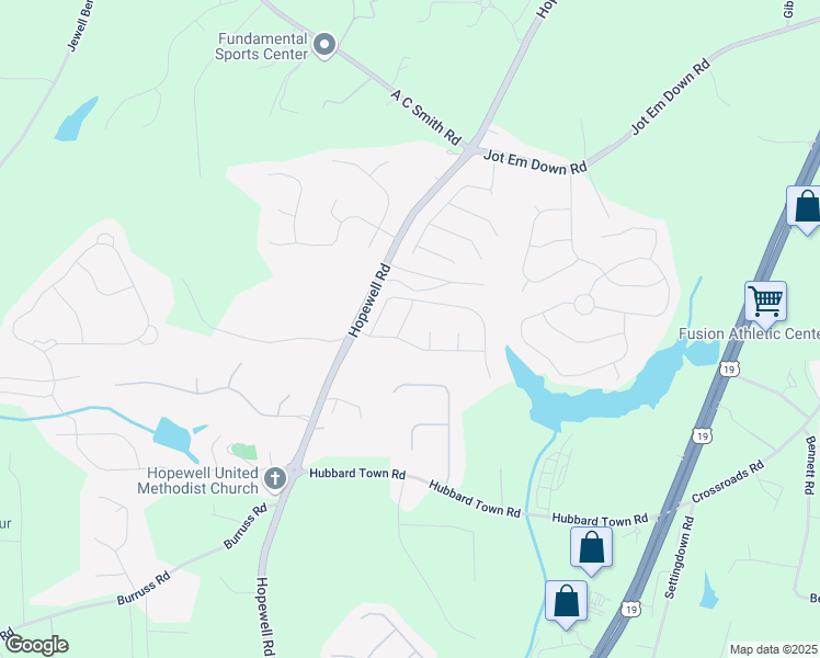 map of restaurants, bars, coffee shops, grocery stores, and more near 5920 Hart Way in Cumming
