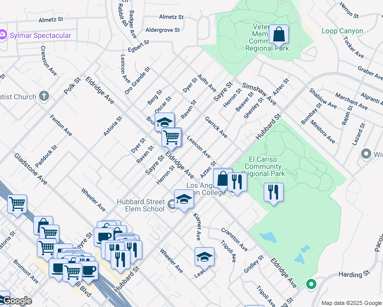 map of restaurants, bars, coffee shops, grocery stores, and more near 13320 Herron Street in Los Angeles