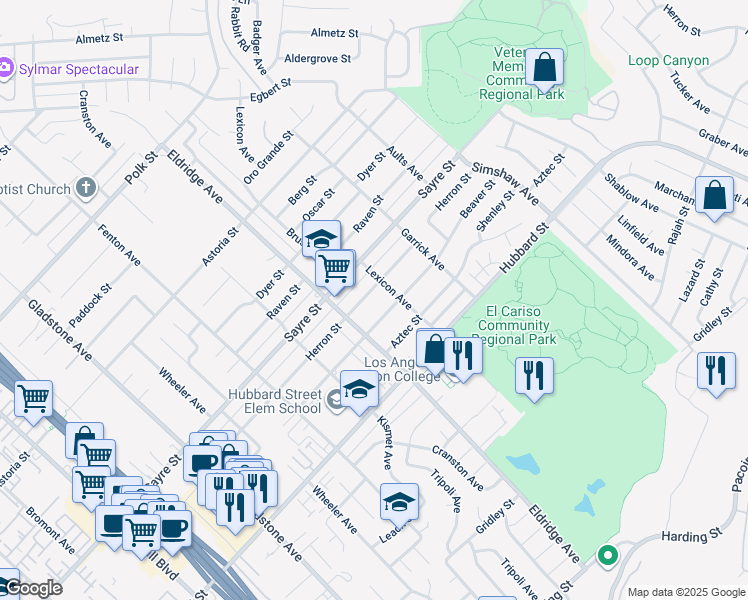 map of restaurants, bars, coffee shops, grocery stores, and more near 13320 Herron Street in Los Angeles