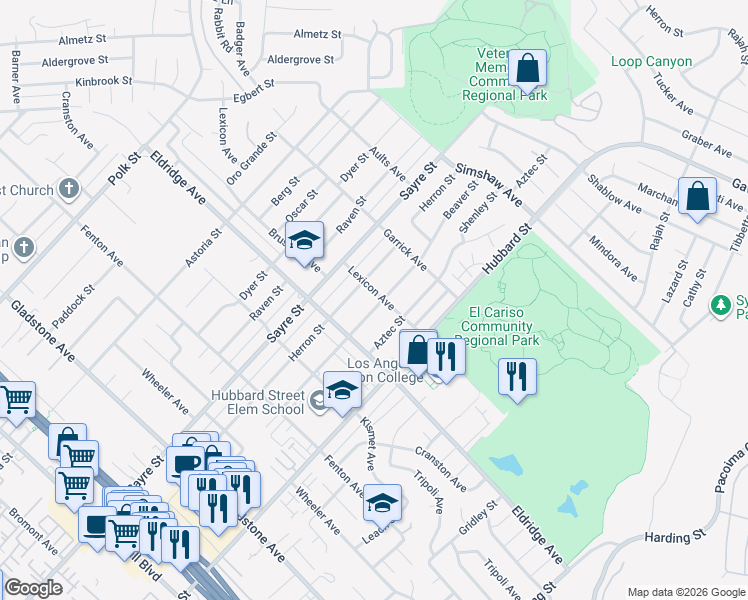 map of restaurants, bars, coffee shops, grocery stores, and more near 13271 Beaver Street in Los Angeles
