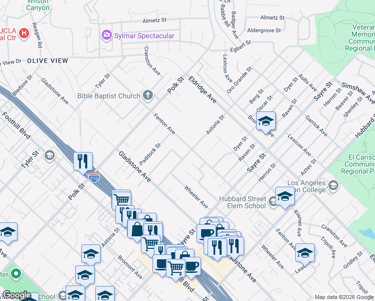 map of restaurants, bars, coffee shops, grocery stores, and more near 13548 Fenton Avenue in Los Angeles