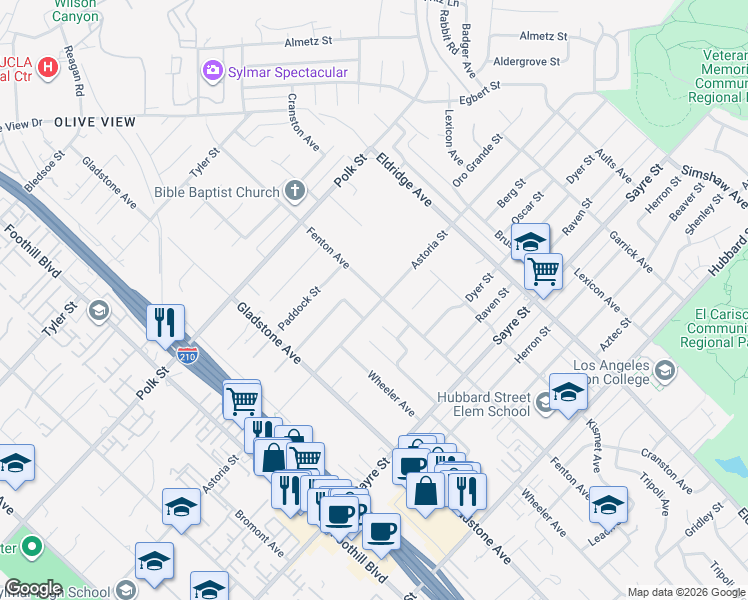 map of restaurants, bars, coffee shops, grocery stores, and more near 13548 Fenton Avenue in Los Angeles