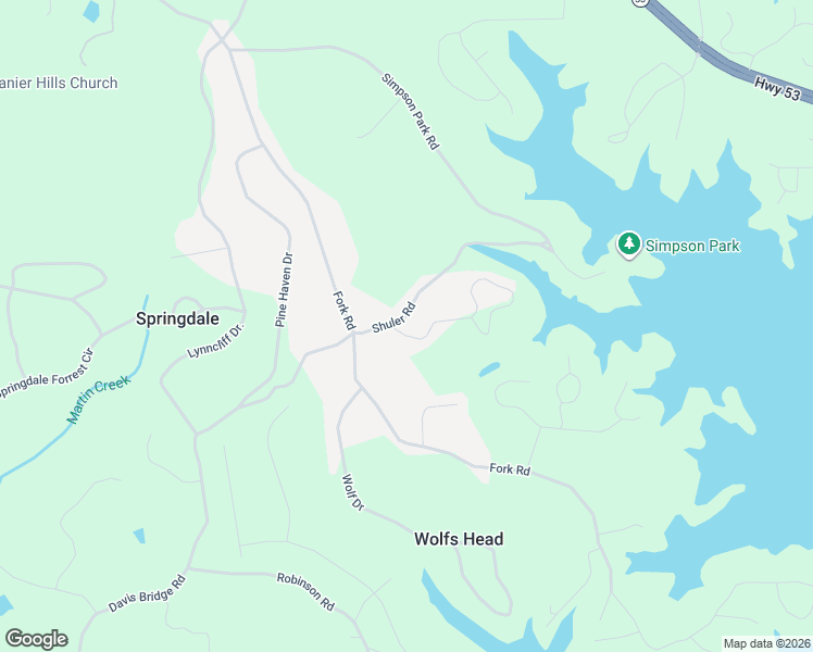 map of restaurants, bars, coffee shops, grocery stores, and more near 3295 Shuler Road in Gainesville