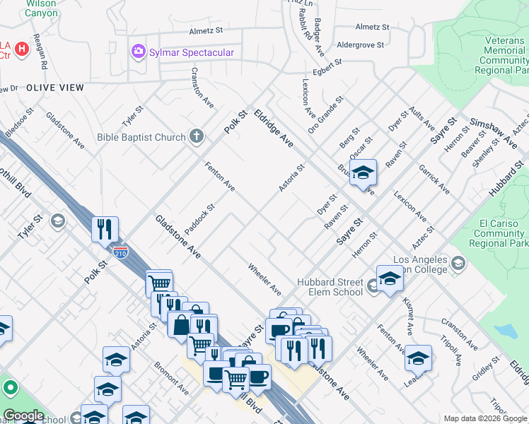 map of restaurants, bars, coffee shops, grocery stores, and more near 13548 Fenton Avenue in Los Angeles