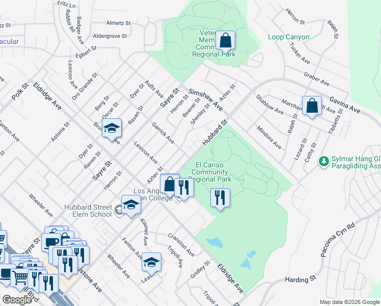 map of restaurants, bars, coffee shops, grocery stores, and more near 13150 Garrick Avenue in Los Angeles