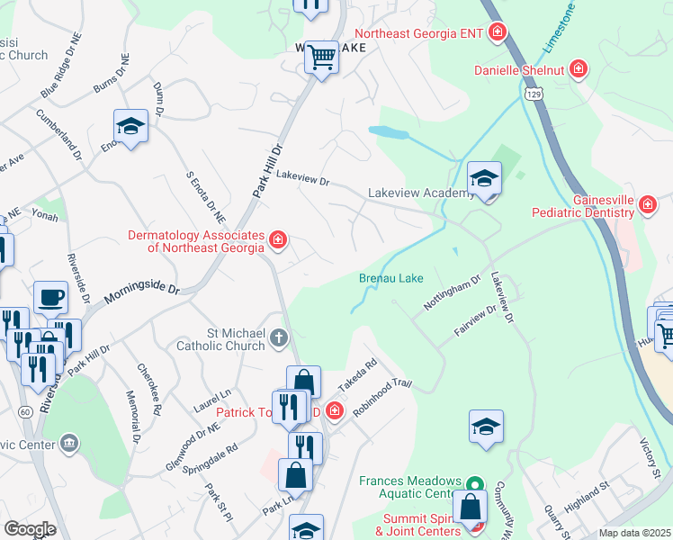map of restaurants, bars, coffee shops, grocery stores, and more near 626 Liberty Park Drive in Gainesville
