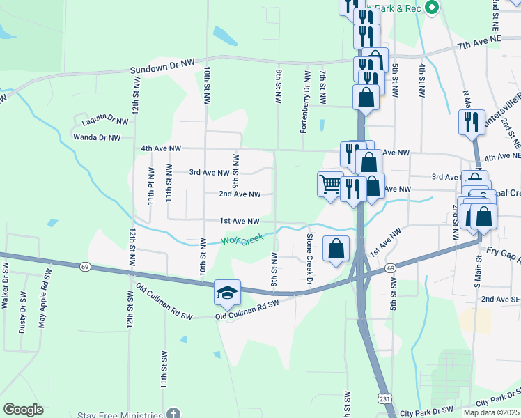 map of restaurants, bars, coffee shops, grocery stores, and more near 817 2nd Avenue Northwest in Arab