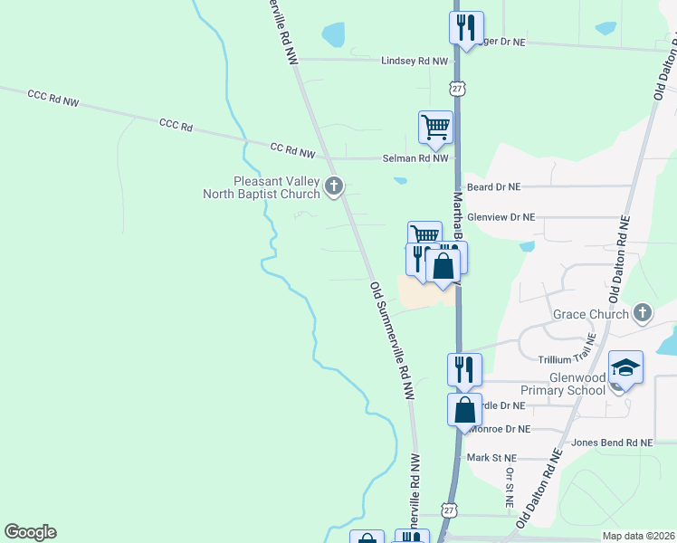 map of restaurants, bars, coffee shops, grocery stores, and more near 10 Habersham Ct NW in Rome
