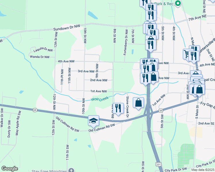 map of restaurants, bars, coffee shops, grocery stores, and more near 817 2nd Avenue Northwest in Arab