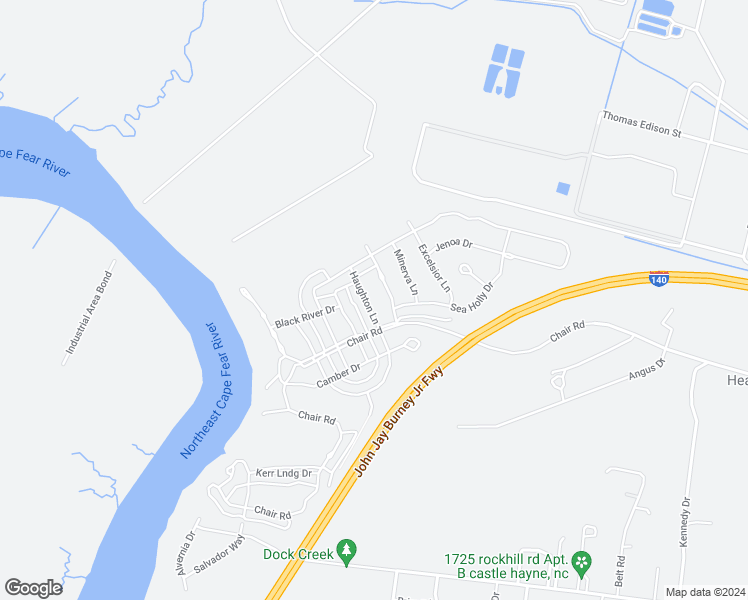 map of restaurants, bars, coffee shops, grocery stores, and more near 3616 Haughton Lane in Castle Hayne