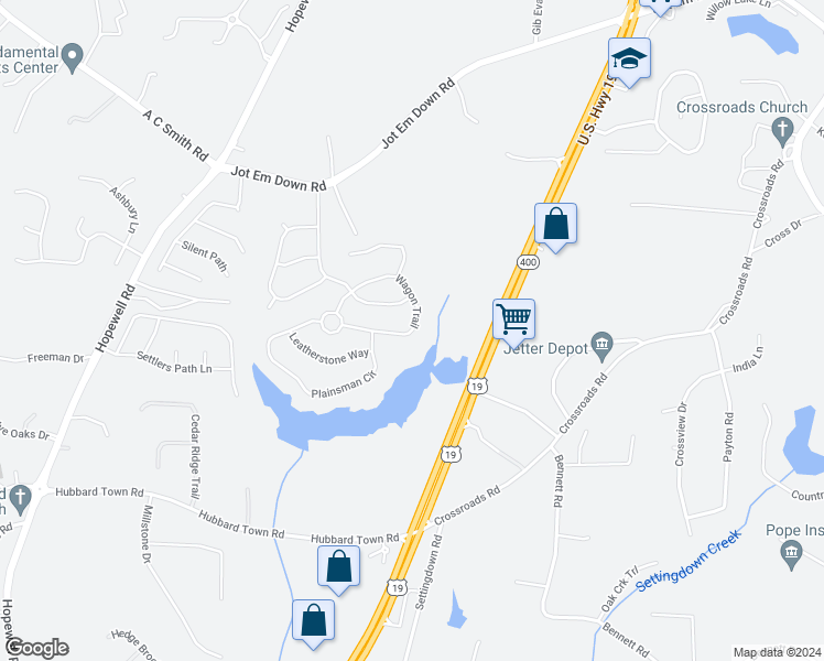 map of restaurants, bars, coffee shops, grocery stores, and more near 4725 Wagon Trail in Cumming