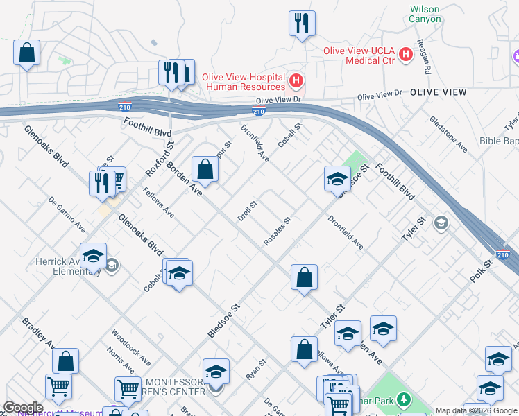 map of restaurants, bars, coffee shops, grocery stores, and more near 13553 Phillippi Avenue in Los Angeles