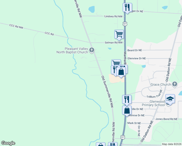 map of restaurants, bars, coffee shops, grocery stores, and more near 8 Habersham Court Northwest in Rome