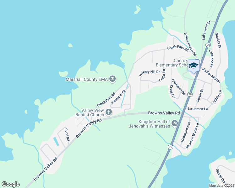 map of restaurants, bars, coffee shops, grocery stores, and more near 3525 Hualapai Circle in Guntersville