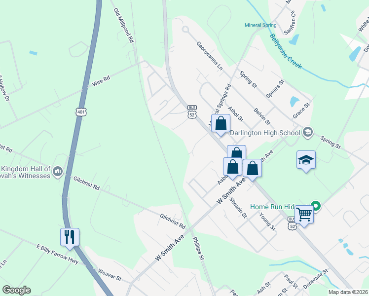 map of restaurants, bars, coffee shops, grocery stores, and more near 130 Freeman Street in Darlington