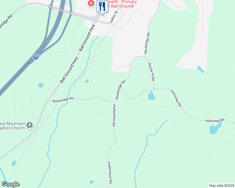 map of restaurants, bars, coffee shops, grocery stores, and more near 1045 Northridge Road in Ball Ground