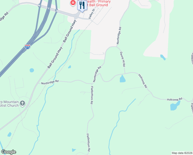 map of restaurants, bars, coffee shops, grocery stores, and more near 1045 Northridge Road in Ball Ground