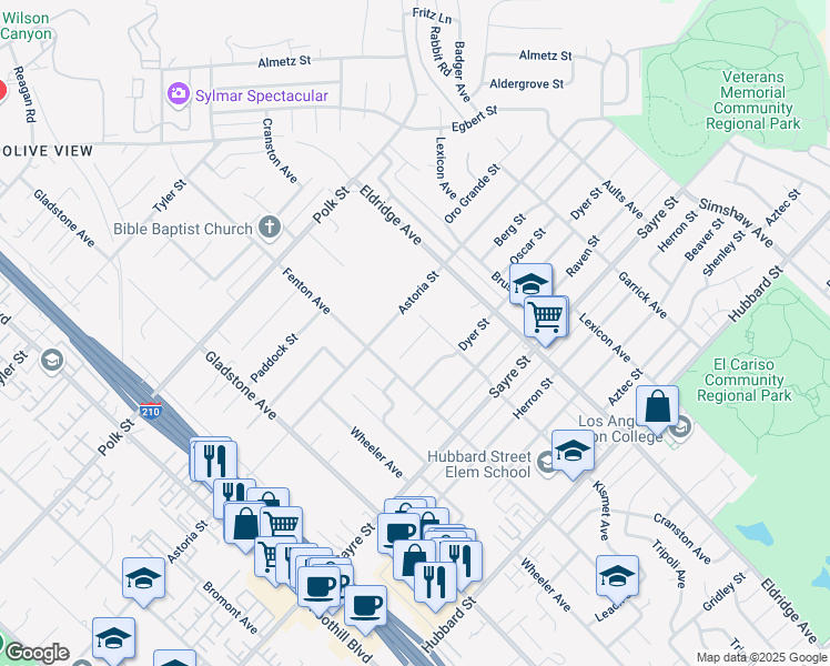 map of restaurants, bars, coffee shops, grocery stores, and more near 13615 Berg Street in Los Angeles