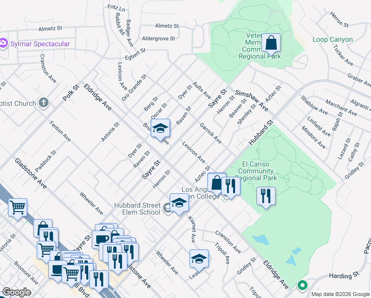 map of restaurants, bars, coffee shops, grocery stores, and more near 13307 Herron Street in Los Angeles