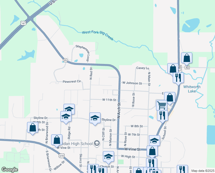 map of restaurants, bars, coffee shops, grocery stores, and more near 10 Christen Lane in Sheridan