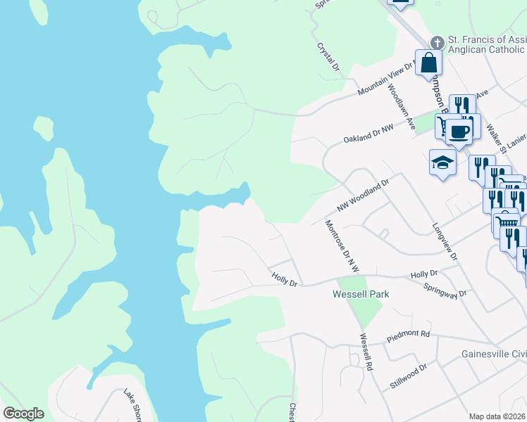 map of restaurants, bars, coffee shops, grocery stores, and more near 1550 Patten Drive in Gainesville