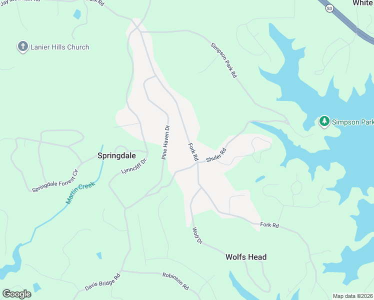 map of restaurants, bars, coffee shops, grocery stores, and more near 3106 Fork Road in Gainesville