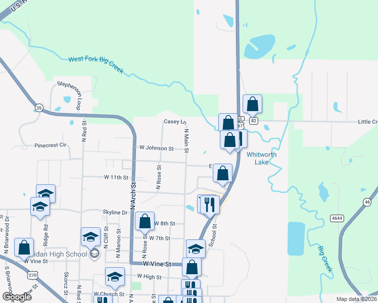 map of restaurants, bars, coffee shops, grocery stores, and more near 1310 North Main Street in Sheridan