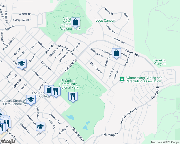 map of restaurants, bars, coffee shops, grocery stores, and more near 13601 Simshaw Avenue in Los Angeles