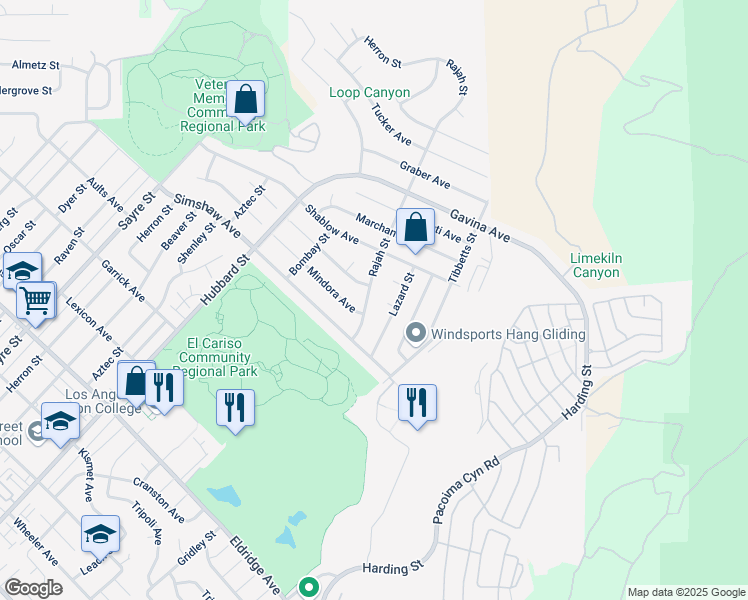 map of restaurants, bars, coffee shops, grocery stores, and more near 12750 Rajah Street in Los Angeles