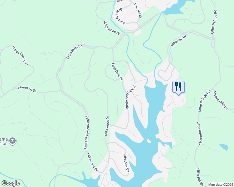 map of restaurants, bars, coffee shops, grocery stores, and more near 150 Council Oak Loop in Waleska