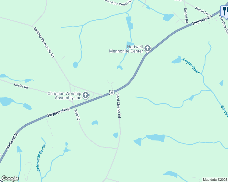 map of restaurants, bars, coffee shops, grocery stores, and more near 3636 Hartwell Street in Hartwell