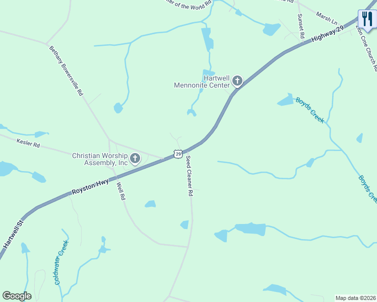 map of restaurants, bars, coffee shops, grocery stores, and more near 3636 Hartwell Street in Hartwell