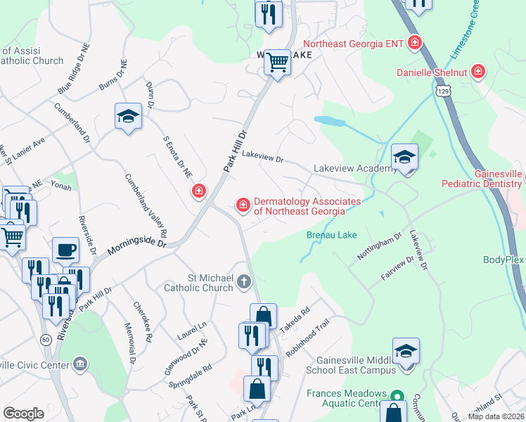 map of restaurants, bars, coffee shops, grocery stores, and more near in Gainesville