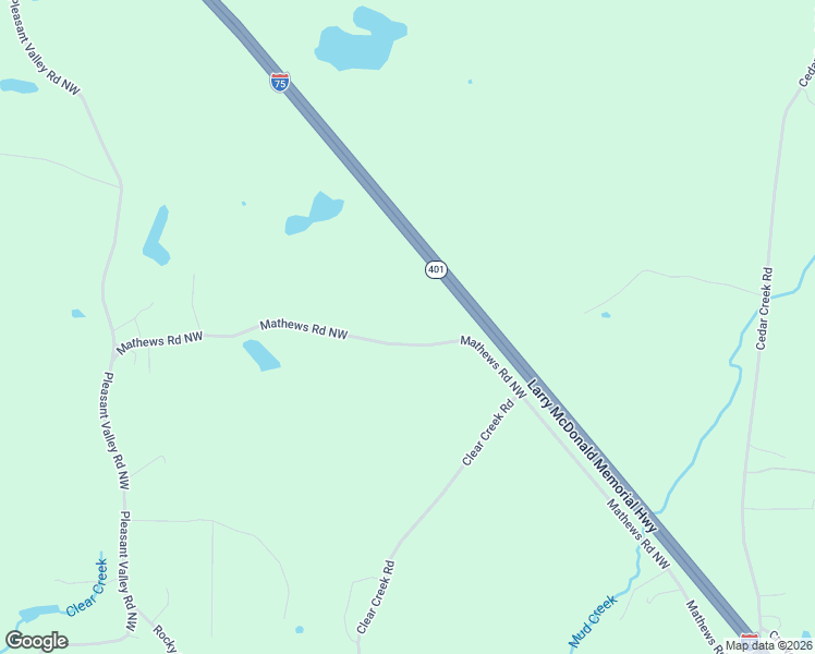 map of restaurants, bars, coffee shops, grocery stores, and more near 155 Mathews Road Northwest in Adairsville