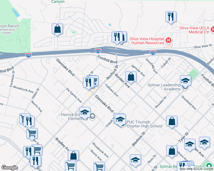 map of restaurants, bars, coffee shops, grocery stores, and more near 15059 La Mesa Street in Los Angeles