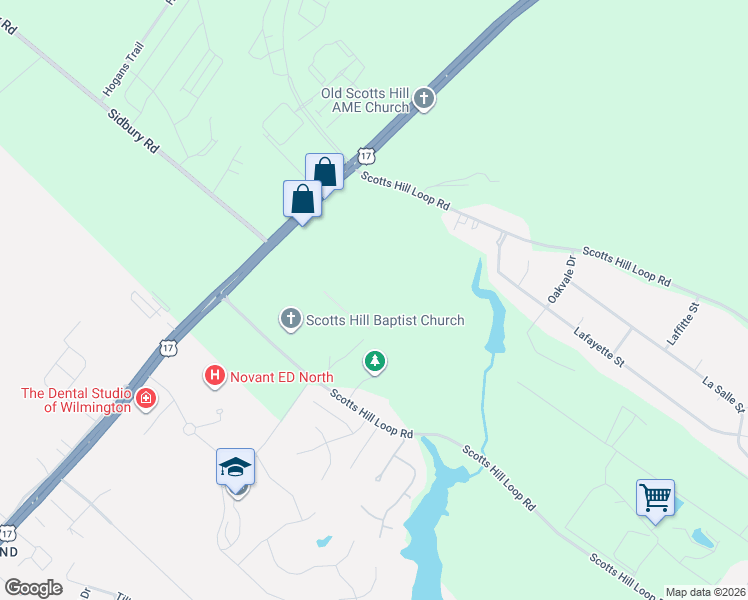 map of restaurants, bars, coffee shops, grocery stores, and more near 10390 U.S. 17 in Wilmington