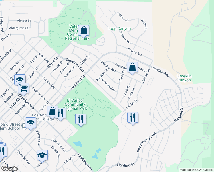 map of restaurants, bars, coffee shops, grocery stores, and more near 13625 Mindora Avenue in Los Angeles