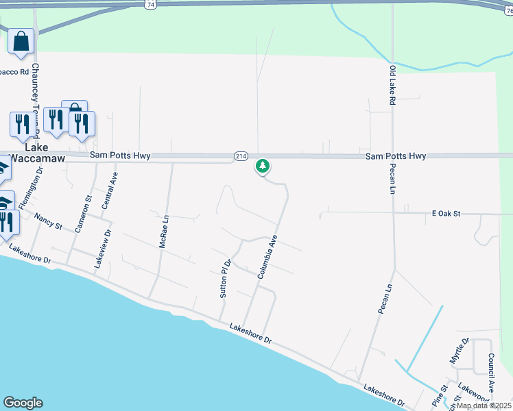 map of restaurants, bars, coffee shops, grocery stores, and more near 100 Columbia Ave in Lake Waccamaw
