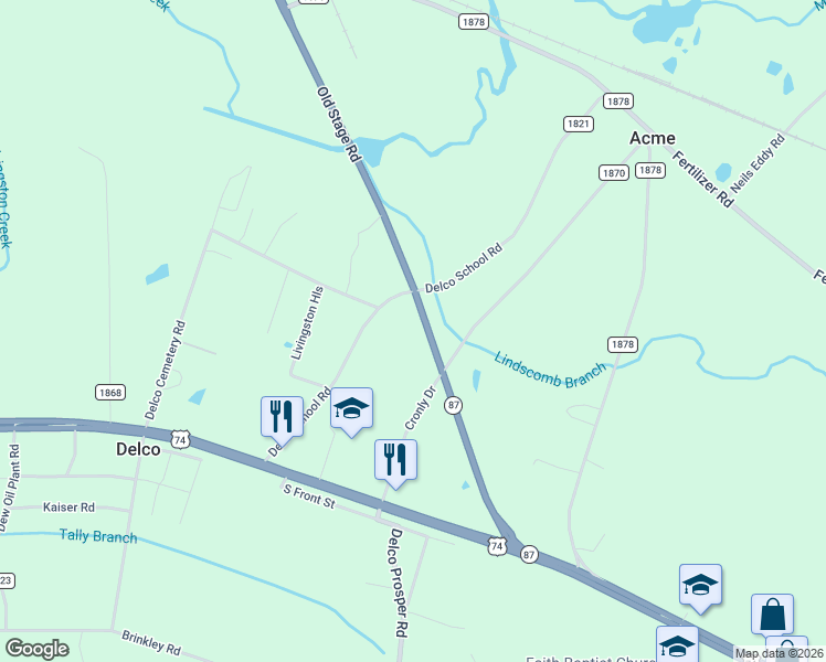 map of restaurants, bars, coffee shops, grocery stores, and more near 714 Delco School Road in Delco